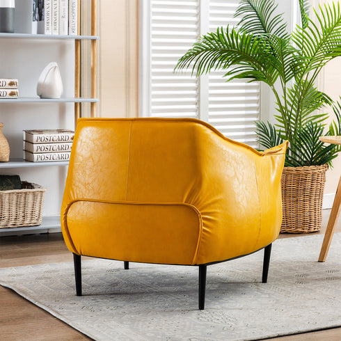 Kadar Leather Barrel Chair-Yellow Modern Leather Chair | Accent Chairs | Kinwell Furniture | Barrel Chairs